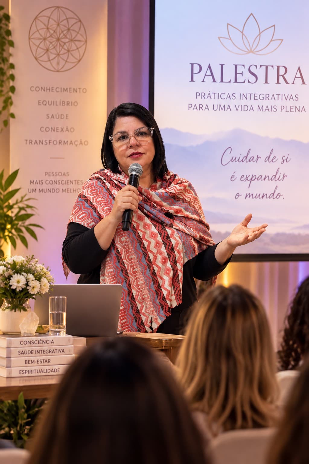 Cintia Rosa ministrando palestra sobre práticas integrativas